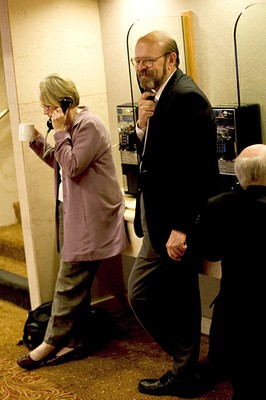 Jeannie Oakes and Gary Blasi doing phone interviews