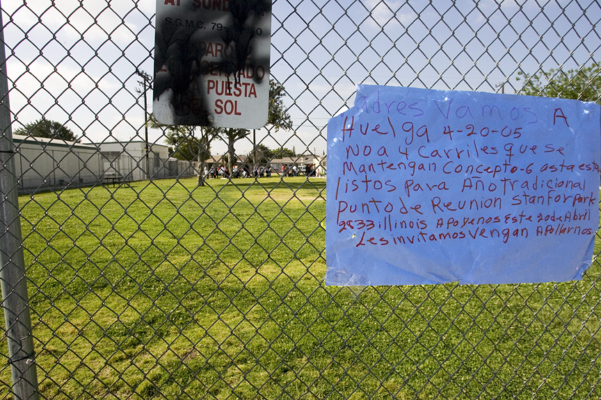 Signs on fence