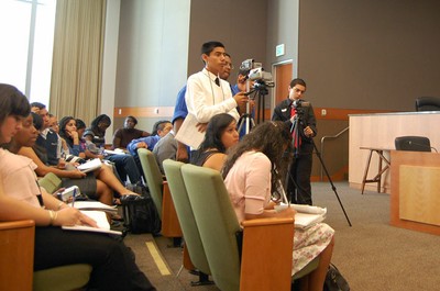 Students set up video cameras