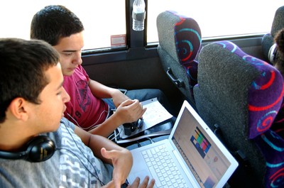 Working on the bus