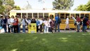 School children ride the bus to attend the summit