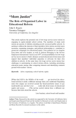 “More Justice” - The Role Of Organized Labor In Educational Reform “More Justice” - The Role Of Organized Labor In Educational Reform