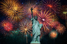 Statue of Liberty with fireworks